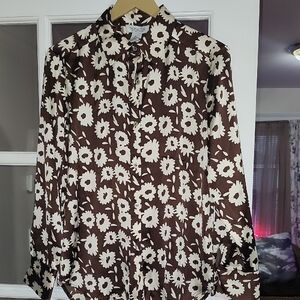 Rachel Zoe Brown and Cream Floral Womens Shirt/ Never Worn
